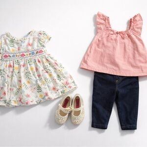 iris & ivy Floral Dress, Pink Top Set, and Sparkle 5month shoes.